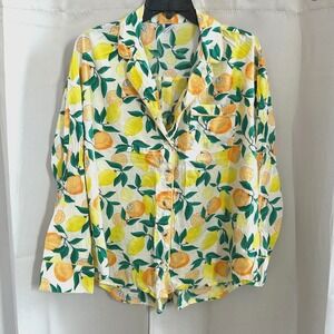Old Navy Women Top 2XL Citrus Fruit Button Up Lemon Festival Lightweight 17711x